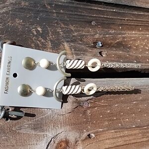 Silver and Cream Dangle Earrings